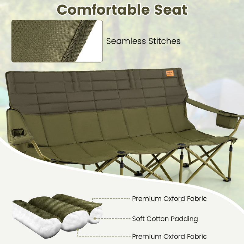 Load image into Gallery viewer, 3 Person Folding Camping Chair with 2 Cup Holders Cotton Padding &amp; Storage Bag
