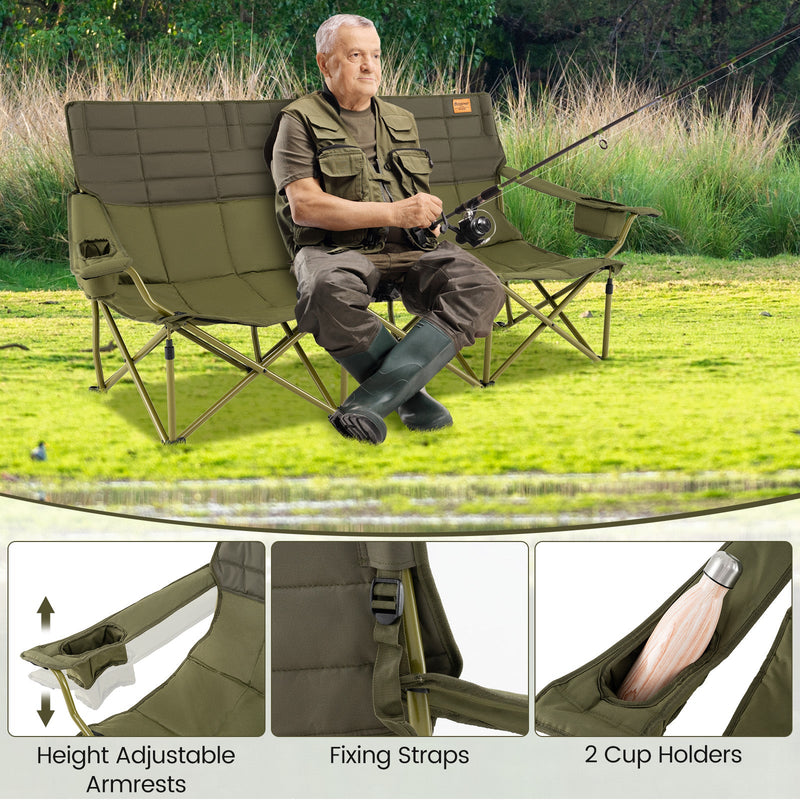 Load image into Gallery viewer, 3 Person Folding Camping Chair with 2 Cup Holders Cotton Padding &amp; Storage Bag
