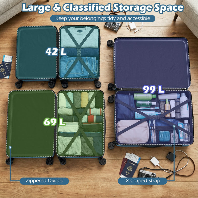 Load image into Gallery viewer, 3-Piece Hardside Luggage Set (20/24/28 Inch) Lightweight with 3-Digital Lock
