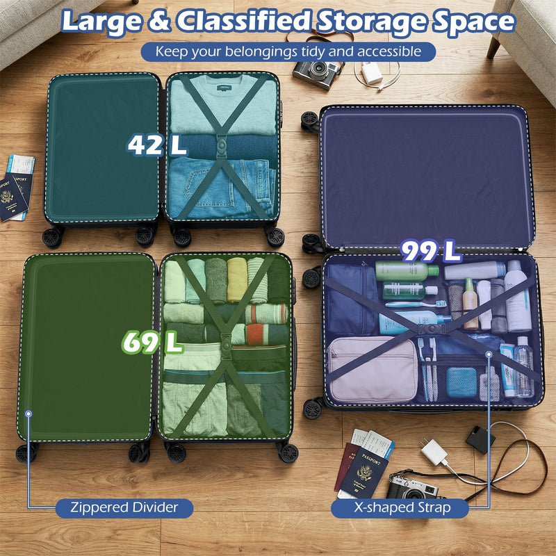 Load image into Gallery viewer, 3-Piece Hardside Luggage Set (20/24/28 Inch) Lightweight with 3-Digital Lock
