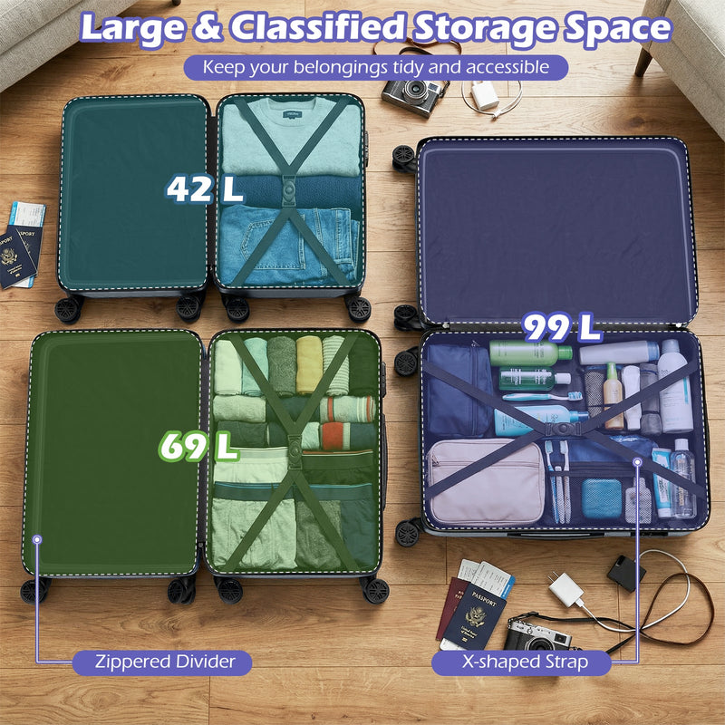 Load image into Gallery viewer, 3-Piece Hardside Luggage Set (20/24/28 Inch) Lightweight with 3-Digital Lock
