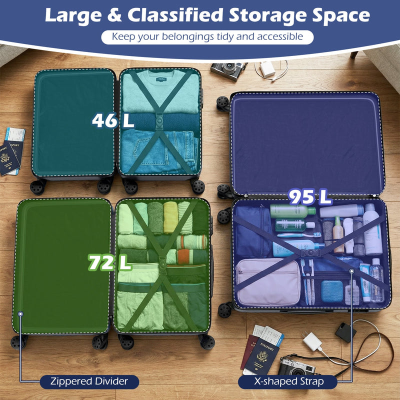 Load image into Gallery viewer, 3-Piece Hardside Luggage Set Lightweight Hardside Suitcases with 8-Spinner Wheels
