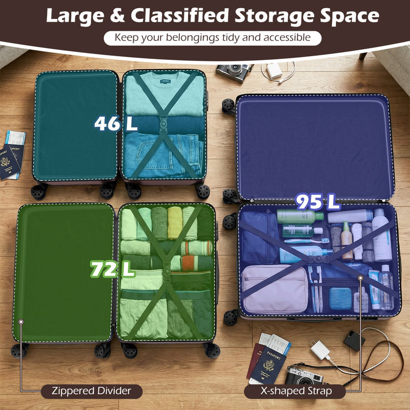 Load image into Gallery viewer, 3-Piece Hardside Luggage Set Lightweight Hardside Suitcases with 8-Spinner Wheels

