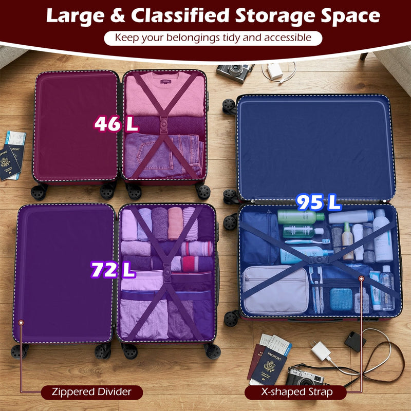Load image into Gallery viewer, 3-Piece Hardside Luggage Set Lightweight Hardside Suitcases with 8-Spinner Wheels
