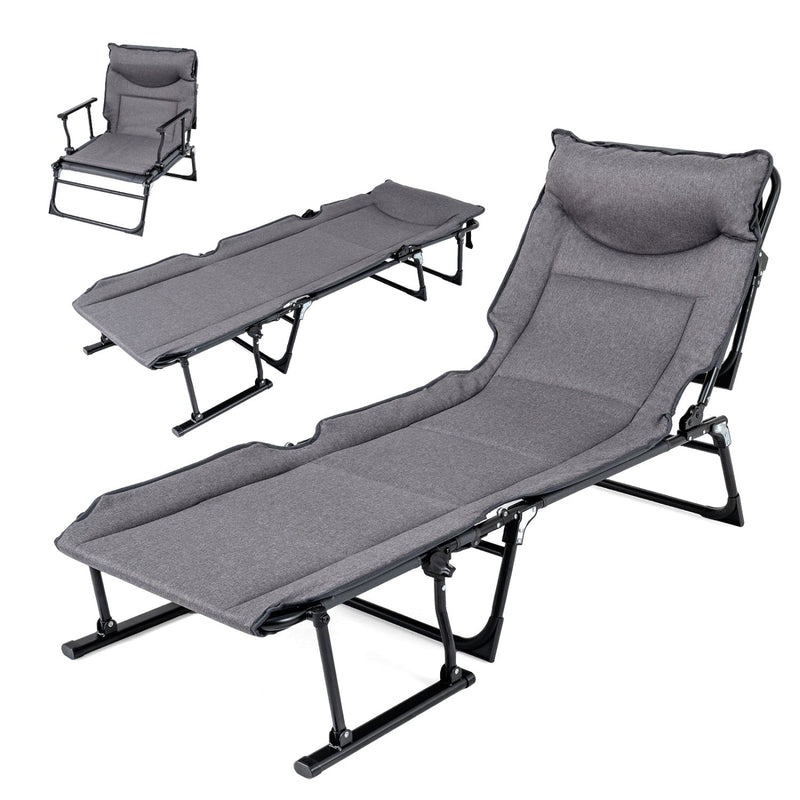 Load image into Gallery viewer, 3 in 1 Folding Camping Cot Comfy Padded Convertible Single Sofa Chair-Gray
