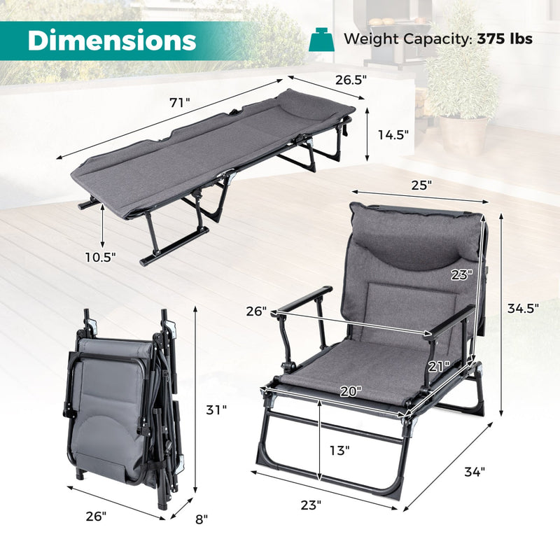 Load image into Gallery viewer, 3 in 1 Folding Camping Cot Comfy Padded Convertible Single Sofa Chair-Gray
