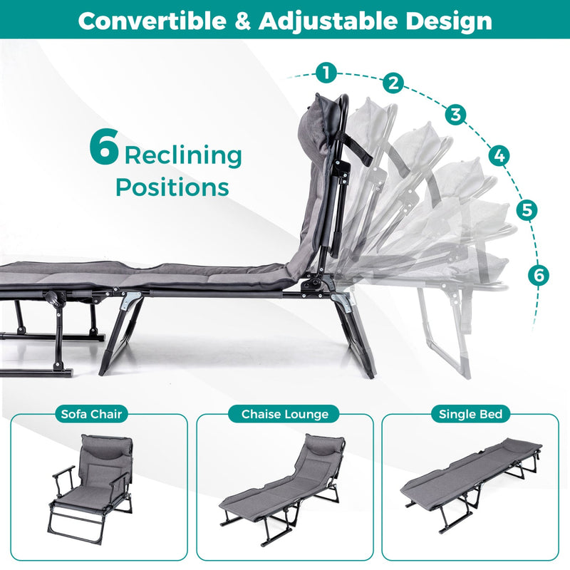 Load image into Gallery viewer, 3 in 1 Folding Camping Cot Comfy Padded Convertible Single Sofa Chair-Gray
