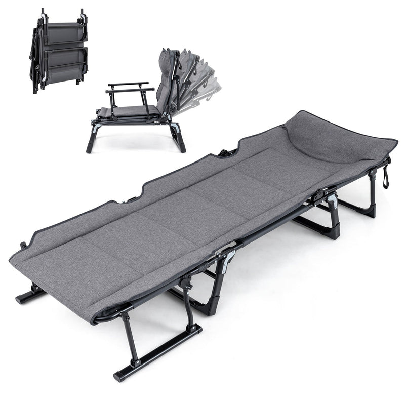 Load image into Gallery viewer, 3 in 1 Folding Camping Cot and Comfy Padded Convertible Single Sofa Chair-Gray
