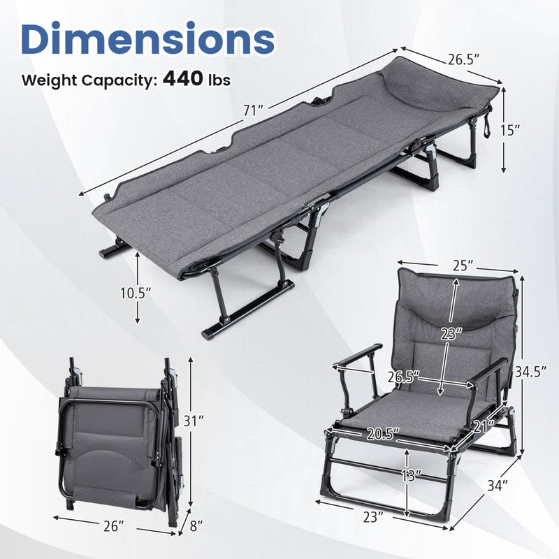 Load image into Gallery viewer, 3 in 1 Folding Camping Cot and Comfy Padded Convertible Single Sofa Chair-Gray
