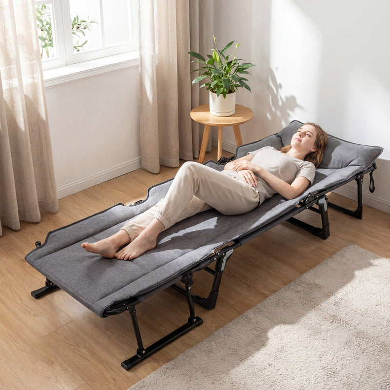 Load image into Gallery viewer, 3 in 1 Folding Camping Cot and Comfy Padded Convertible Single Sofa Chair-Gray
