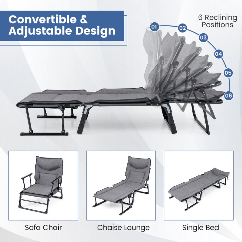 Load image into Gallery viewer, 3 in 1 Folding Camping Cot and Comfy Padded Convertible Single Sofa Chair-Gray
