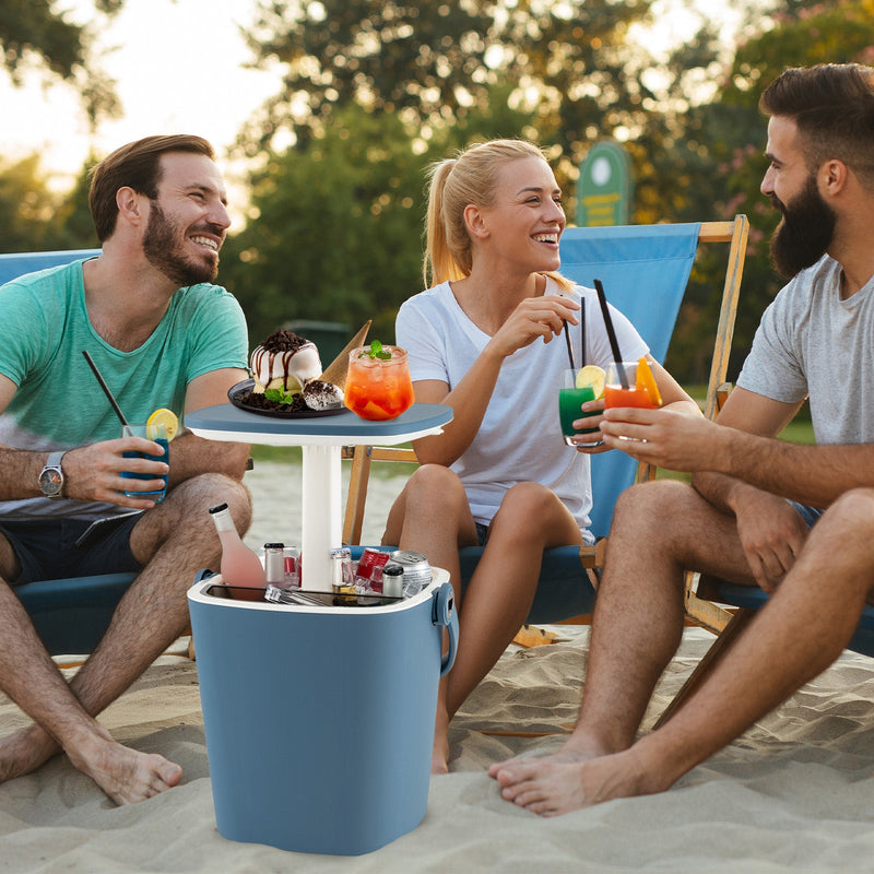 Load image into Gallery viewer, 3-in-1 Portable Cooler Bar Table with Bottle Opener and Lift Top Lid for Camping Poolside
