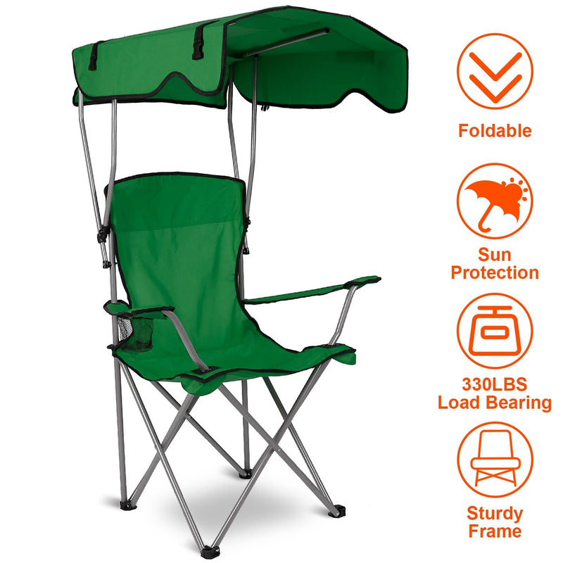 Load image into Gallery viewer, Foldable Beach Canopy Chair Sun Protection Camping Lawn Canopy Chair 330LBS Load Folding Seat w/ Cup Holder For Beach Poolside Travel Picnic
