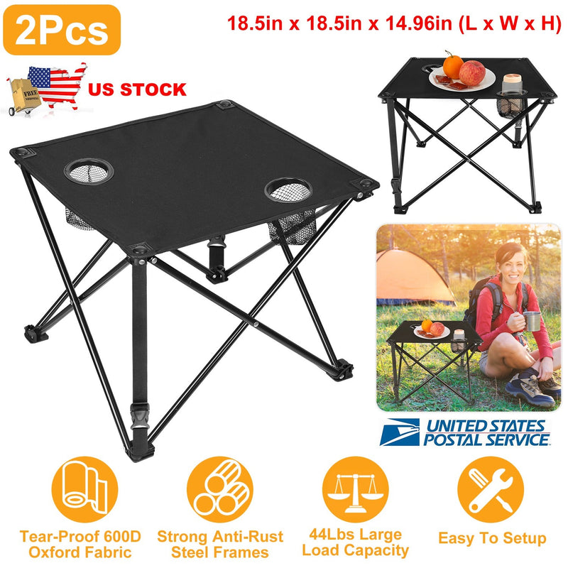 Load image into Gallery viewer, 2Pcs Foldable Camping Table Portable Picnic Table Lightweight Travel Desk with 2 Cup Holders/Table Carrying Bag
