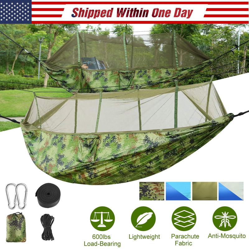 Load image into Gallery viewer, 600lbs Load 2 Persons Hammock w/Mosquito Net Outdoor Hiking Camping Hommock Portable Nylon Swing Hanging Bed w/ Strap Hook Carry Bag
