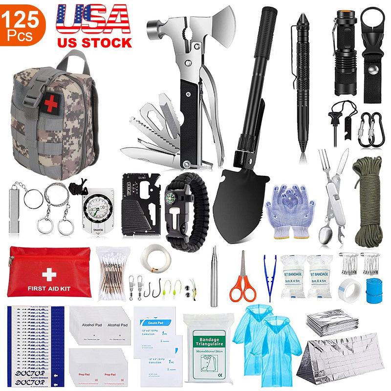 Load image into Gallery viewer, 125Pcs Survival Kits Professional Emergency Survival Gear Tactical First Aid Kit Supplies for Outdoor Adventure Camping Hiking Hunting
