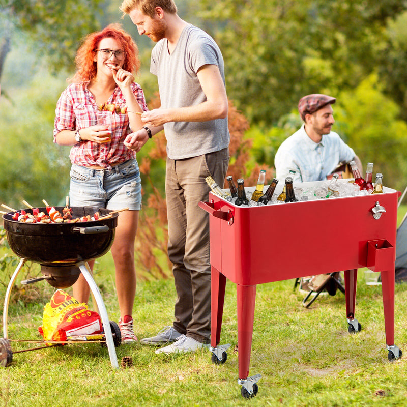 Load image into Gallery viewer, Red Portable Outdoor Patio Cooler Cart
