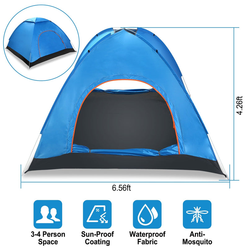 Load image into Gallery viewer, 4 Persons Camping Waterproof Tent Pop Up Tent Instant Setup Tent w/2 Mosquito Net Doors Carrying Bag Folding 4 Seasons for Hiking Climbing Adventure F
