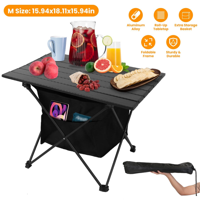 Load image into Gallery viewer, Foldable Camping Table With Storage Basket Rustproof Portable Aluminum Alloy Roll-Up Camping Table With Carrying Bag For Camping Hiking BBQ Picnic Fis
