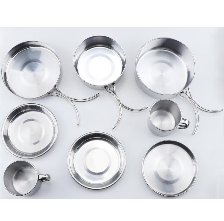 Load image into Gallery viewer, Mayitr 8Pcs Stainless Steel Outdoor Camping Picnic Pot Pan Kit Camping Backpacking Hiking Cookware Set High quality
