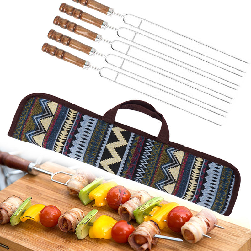 Load image into Gallery viewer, Outdoor Grill Grill Fork Wood Handle U Type Grill Pin Stainless Steel Grill Stick Wood Handle U Type Roast Pin Picnic Grill Meat
