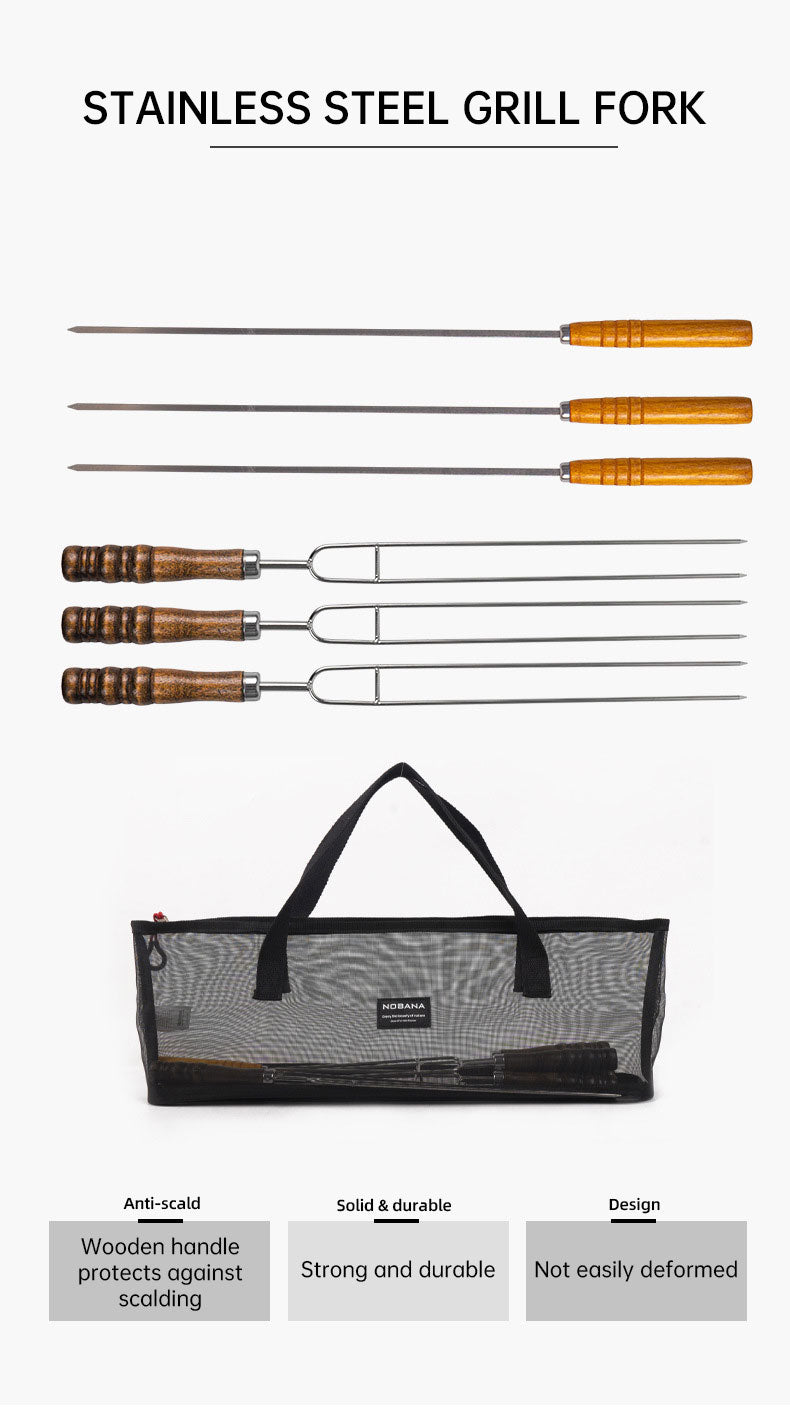 Load image into Gallery viewer, Outdoor Grill Grill Fork Wood Handle U Type Grill Pin Stainless Steel Grill Stick Wood Handle U Type Roast Pin Picnic Grill Meat
