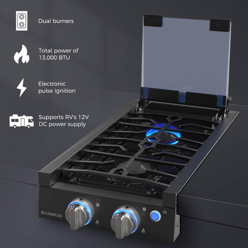 Load image into Gallery viewer, Camplux 2 Burners 12" RV Cooktop Slide-in Gas Stove with Cover
