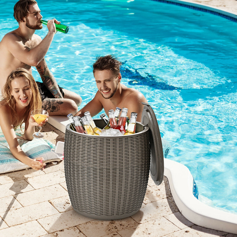 Load image into Gallery viewer, 9.5 Gallon 4-in-1 Patio Rattan Cool Bar Cocktail Table Side Table
