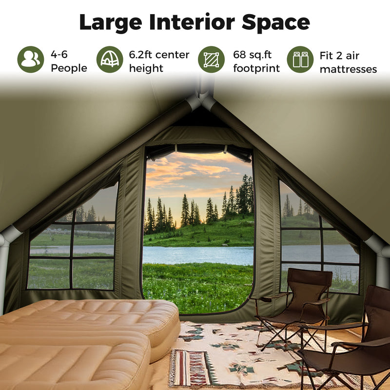 Load image into Gallery viewer, 4-6 People Inflatable Camping Tent with 4 Mesh Screen Windows and 2 Doors
