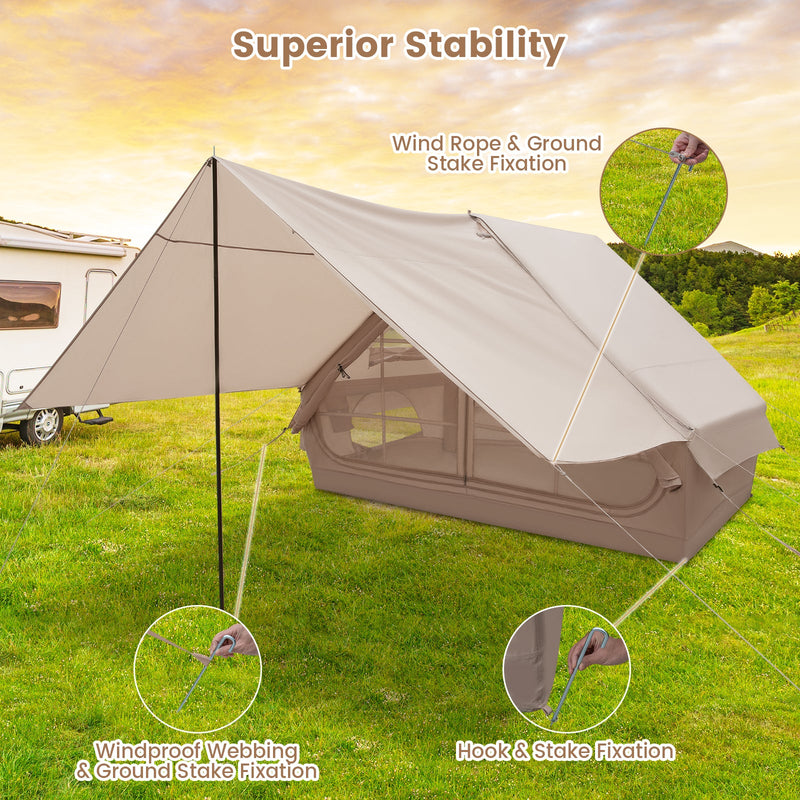 Load image into Gallery viewer, 4-6 People Inflatable Camping Tent with Porch and Carrying Bag-Beige

