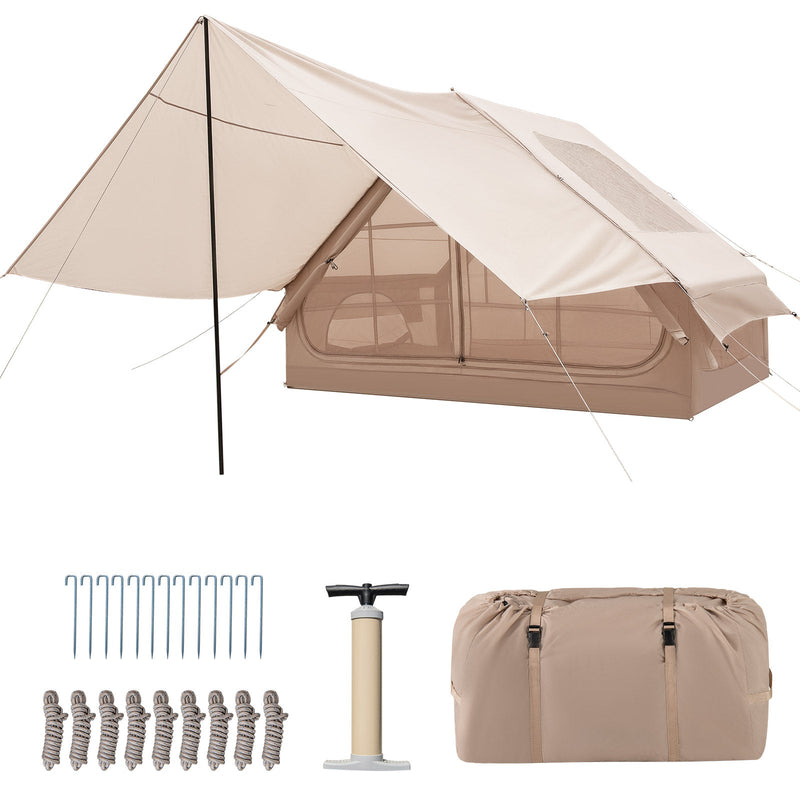 Load image into Gallery viewer, 4-6 People Inflatable Camping Tent with Porch and Carrying Bag-Beige

