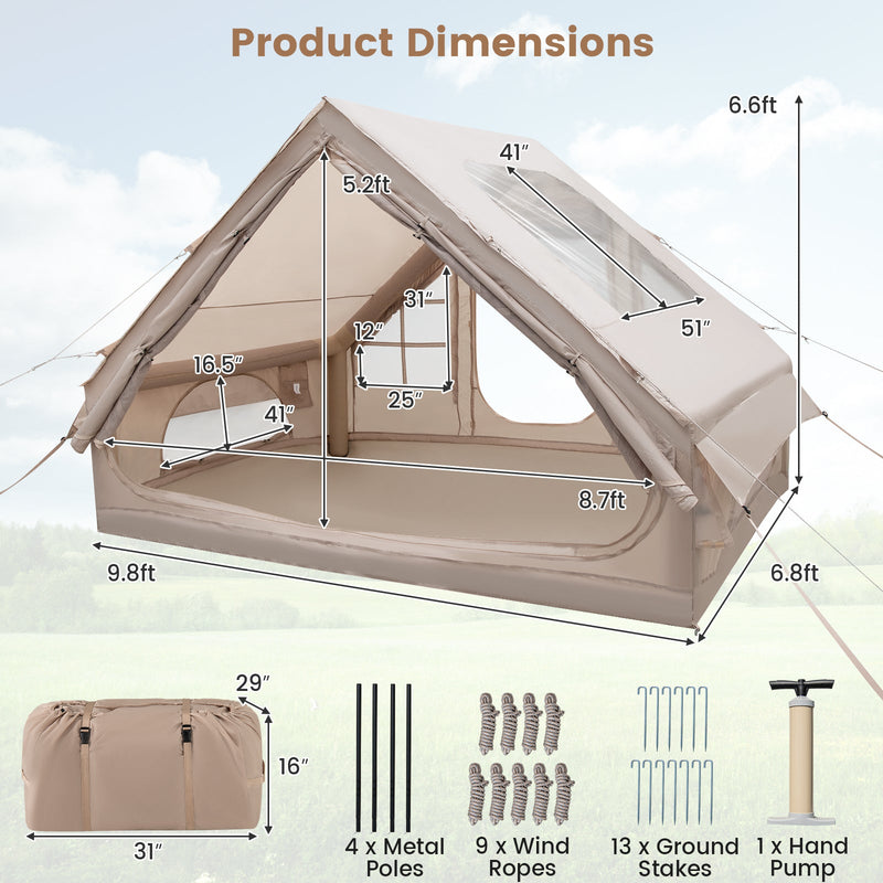 Load image into Gallery viewer, 4-6 People Inflatable Camping Tent with Porch and Carrying Bag-Beige
