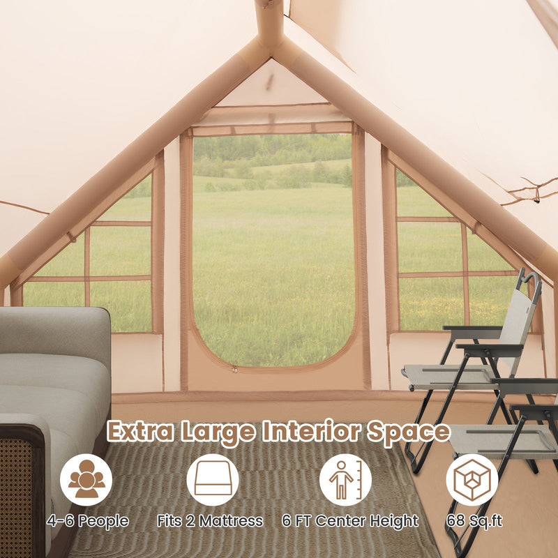 Load image into Gallery viewer, 4-6 People Inflatable Camping Tent with Porch and Carrying Bag-Beige
