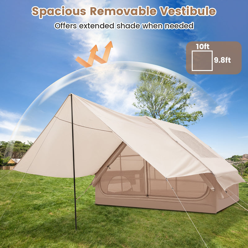 Load image into Gallery viewer, 4-6 People Inflatable Camping Tent with Porch and Carrying Bag-Beige
