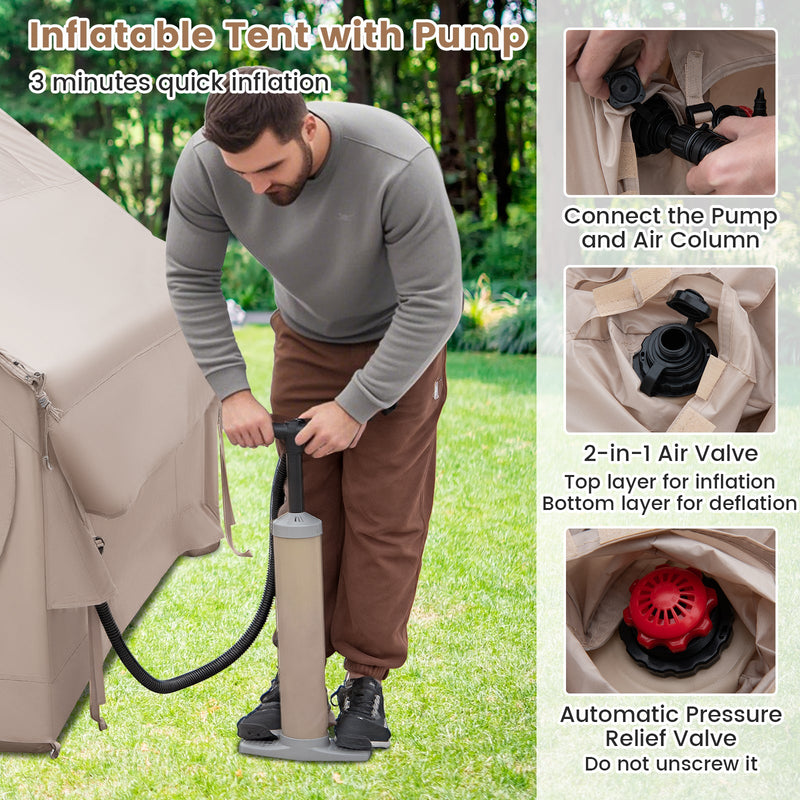 Load image into Gallery viewer, 4-6 People Inflatable Camping Tent with Porch and Carrying Bag-Beige
