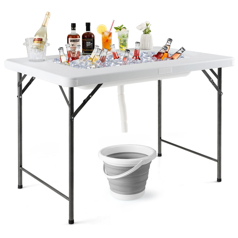 Load image into Gallery viewer, 4 Feet Folding Ice Bin Table with Skirt for Camping Picnic Wedding with Ice Bucket-White
