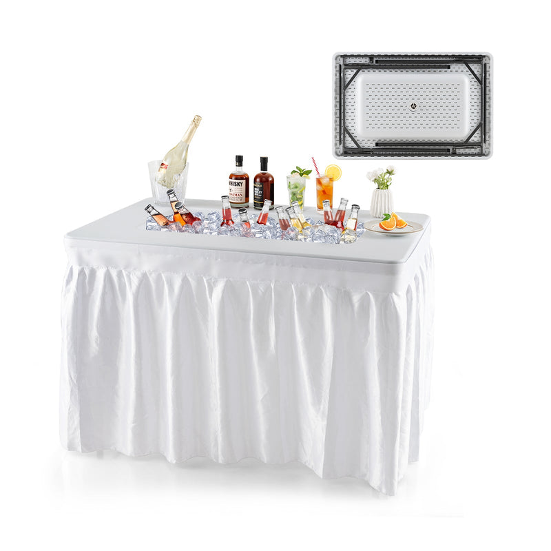 Load image into Gallery viewer, 4 Feet Folding Ice Bin Table with Skirt for Camping Picnic Wedding with Ice Bucket-White
