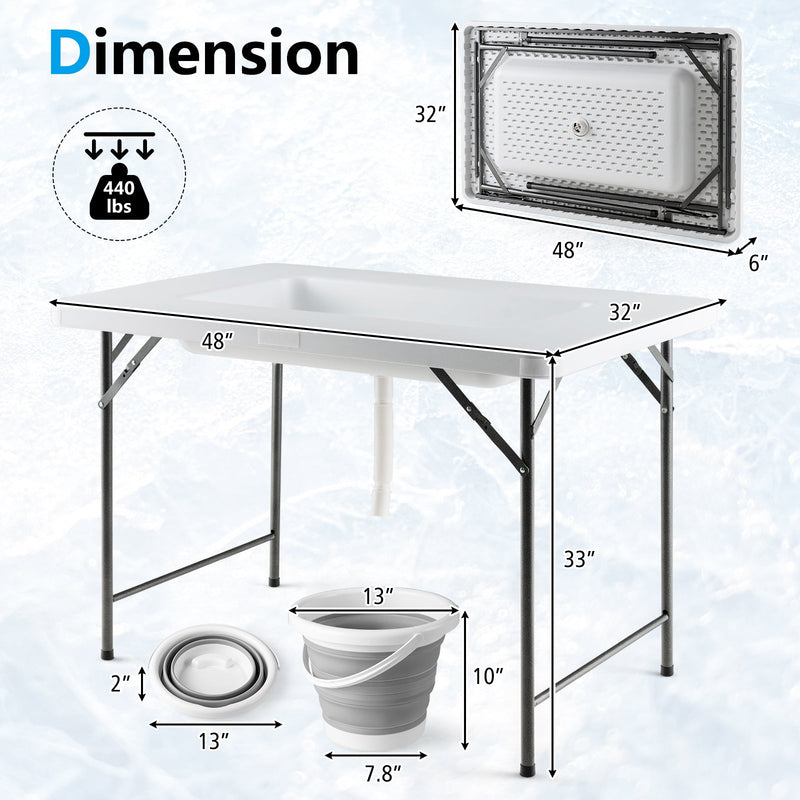 Load image into Gallery viewer, 4 Feet Folding Ice Bin Table with Skirt for Camping Picnic Wedding with Ice Bucket-White
