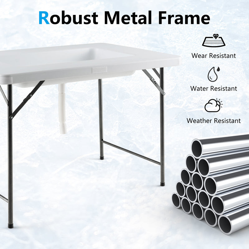 Load image into Gallery viewer, 4 Feet Folding Ice Bin Table with Skirt for Camping Picnic Wedding with Ice Bucket-White
