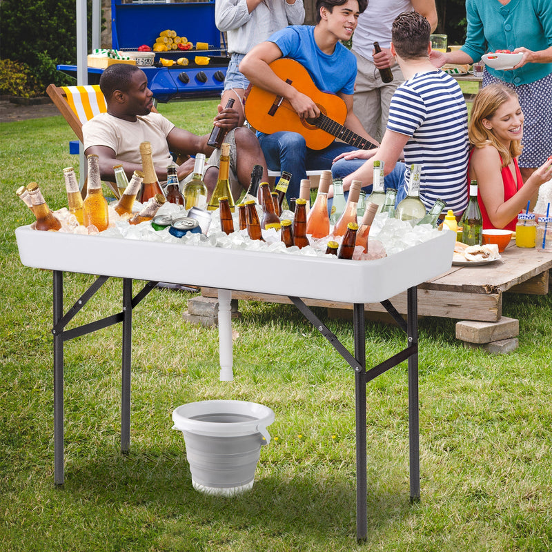 Load image into Gallery viewer, 4 Feet Plastic Party Ice Folding Table with Matching Skirt
