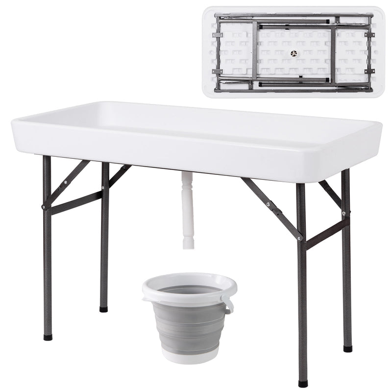 Load image into Gallery viewer, 4 Feet Plastic Party Ice Folding Table with Matching Skirt
