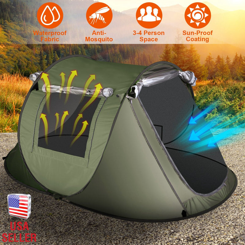 Load image into Gallery viewer, 3-4 Person Pop Up Tent Automatic Setup Camping Tent Waterproof Instant Setup Tent with 2 Mosquito Net Windows Carrying Bag for Hiking Climbing Adventu
