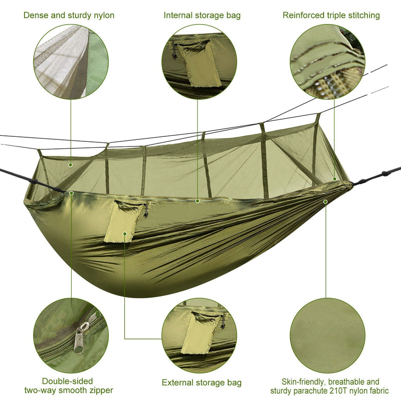 Load image into Gallery viewer, 600lbs Load 2 Persons Hammock w/Mosquito Net Outdoor Hiking Camping Hommock Portable Nylon Swing Hanging Bed w/ Strap Hook Carry Bag
