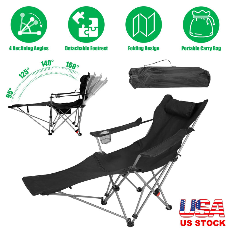 Load image into Gallery viewer, Reclining Camping Chair with Footrest 4-Position Adjustable Outdoor Folding Chair Heavy Duty Portable Camping Lounge Chair with Headrest Cup Holder &amp;
