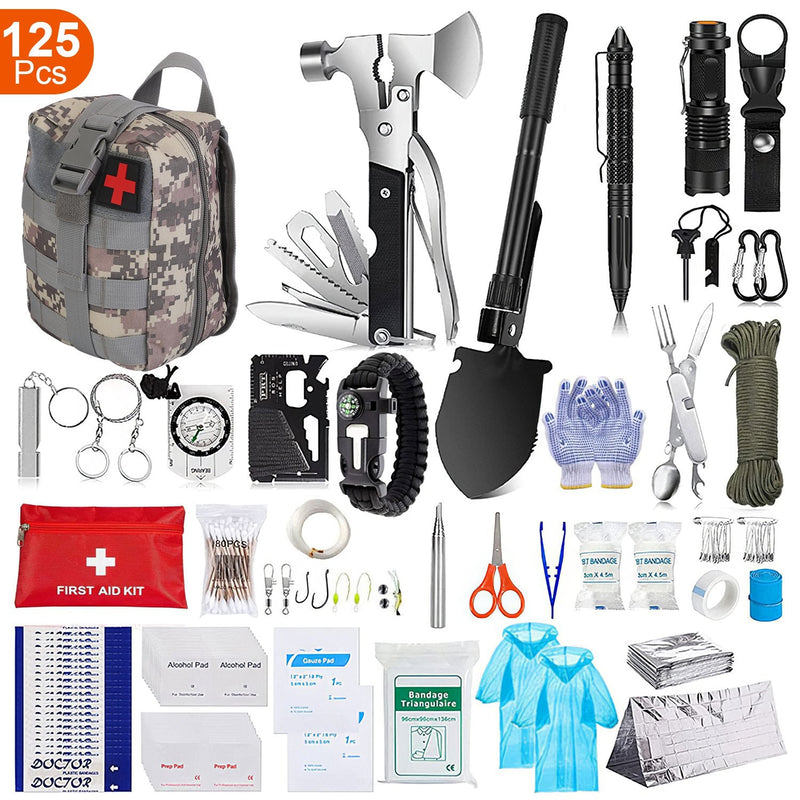 Load image into Gallery viewer, 125Pcs Survival Kits Professional Emergency Survival Gear Tactical First Aid Kit Supplies for Outdoor Adventure Camping Hiking Hunting
