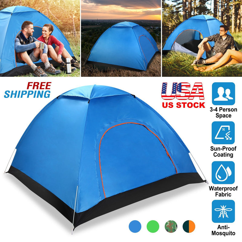 Load image into Gallery viewer, 4 Persons Camping Waterproof Tent Pop Up Tent Instant Setup Tent w/2 Mosquito Net Doors Carrying Bag Folding 4 Seasons for Hiking Climbing Adventure F
