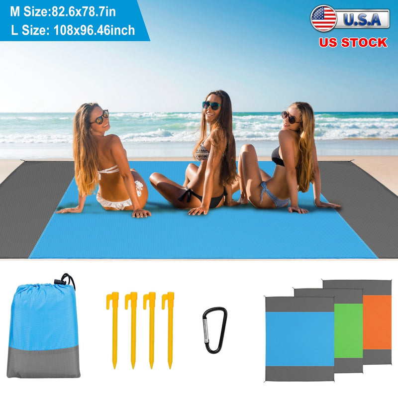 Load image into Gallery viewer, 108x96.46in Sand Proof Picnic Blanket Water Resistant Foldable Camping Beach Mat w/ 4 Anchors 1 Carry Bag For 4-6 People
