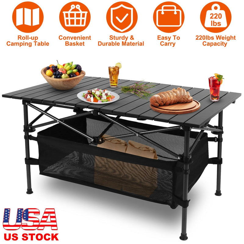 Load image into Gallery viewer, Folding Camping Table Portable Lightweight Aluminum Roll-up Picnic BBQ Desk with Carrying Bag Heavy Duty Outdoor Beach Backyard Party Patio
