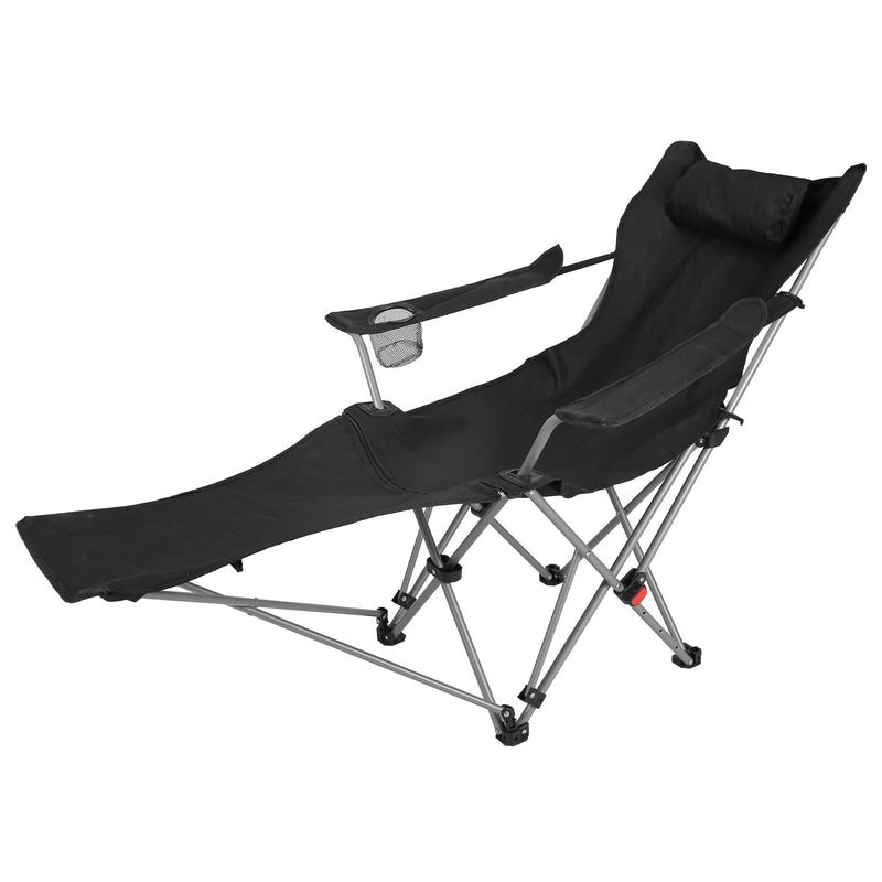 Load image into Gallery viewer, Reclining Camping Chair with Footrest 4-Position Adjustable Outdoor Folding Chair Heavy Duty Portable Camping Lounge Chair with Headrest Cup Holder &amp;
