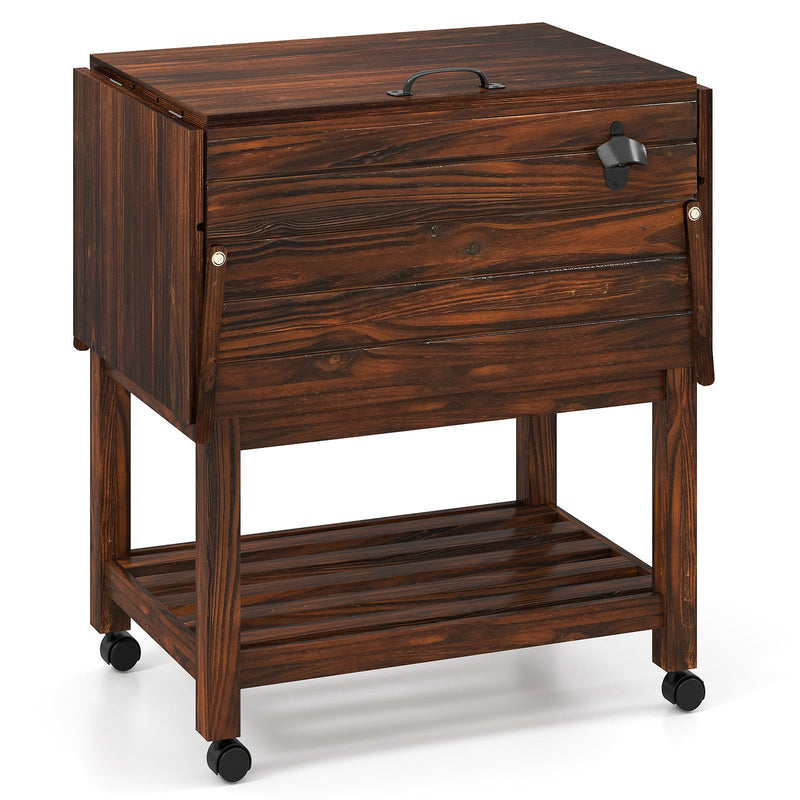 Load image into Gallery viewer, 54 Quart Wooden Cooler Cart for Patio Rolling Ice Chest with Shelves-Brown
